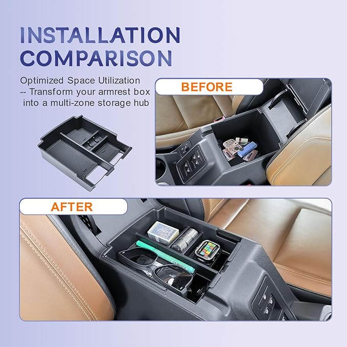 RUNROAD Center Console Organizer Tray Compatible with 2025 2026 Ford Bronco 4-Door Accessories, Insert Armrest Storage Tray Middle Console Dividers Glove Compartment (NOT for Bronco 2-Doors/Sport)