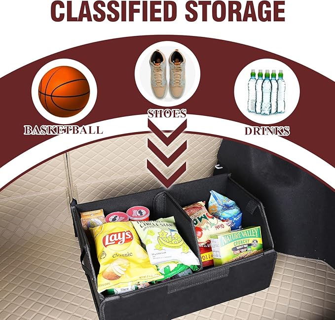 car organizers and storage for SUV,trunk organizer for sedan, leather foldable sleek box with lid,collapsible cargo bins, tool
