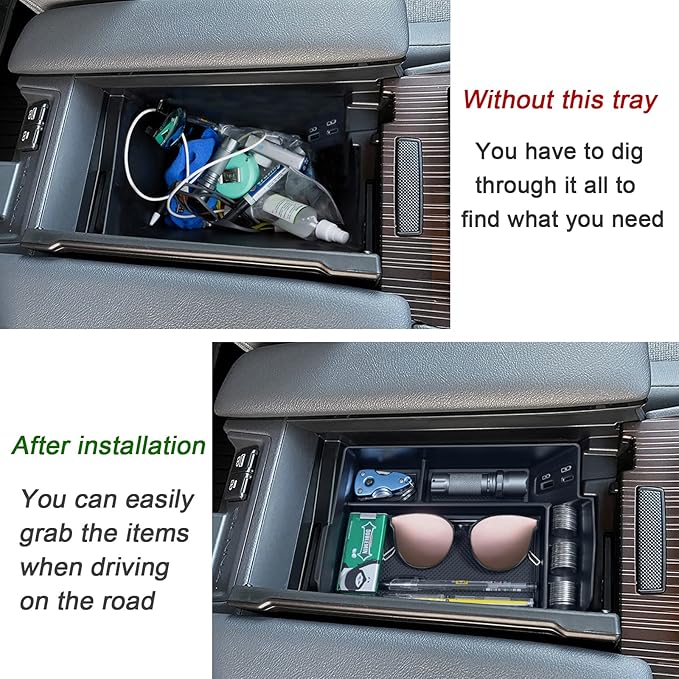 TOPINSTALL Center Console Organizer Compatible with 2021-2026 Toyota Sienna Accessories, Armrest Box Secondary Storage Tray Coin Container ABS Plastic-Black