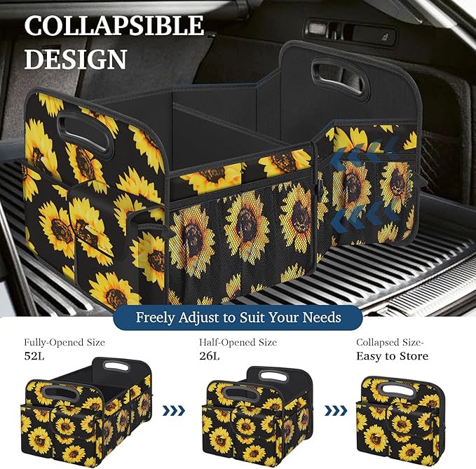 Femuar Car Trunk Organizer, Car Storage Organizer with Large Capacity Waterproof Collapsible Trunk Organizer for Car Suv/Jeep/Sedan