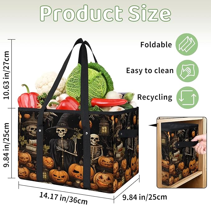 Reusable Grocery Bags Heavy Duty Shopping Bags Foldable Large Tote Bags with Long Handles & Hard Bottom