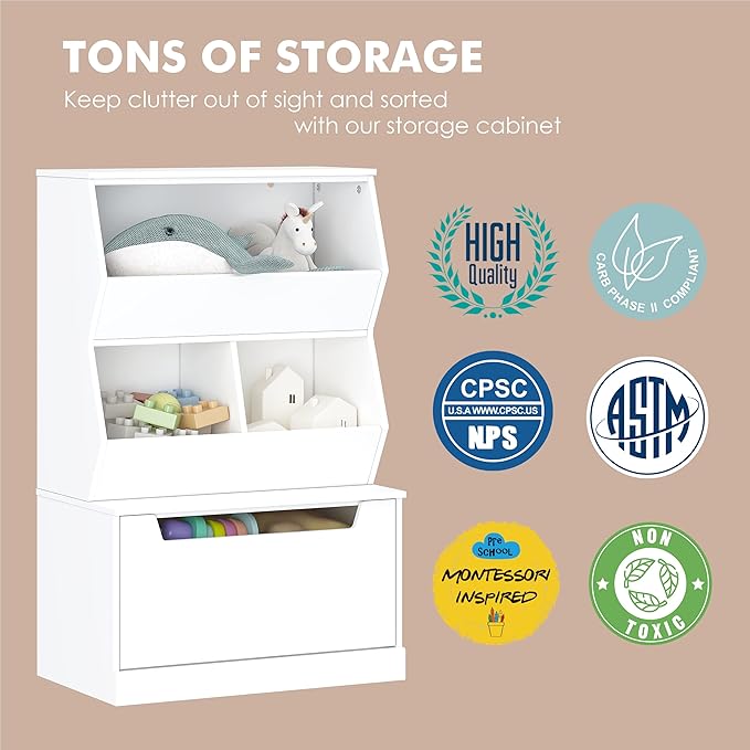 UTEX Kids Toy Storage Organizer, Bookshelf for Kids and Bookcase with Drawer, Children Open Storage Cubby for Playroom Nurser