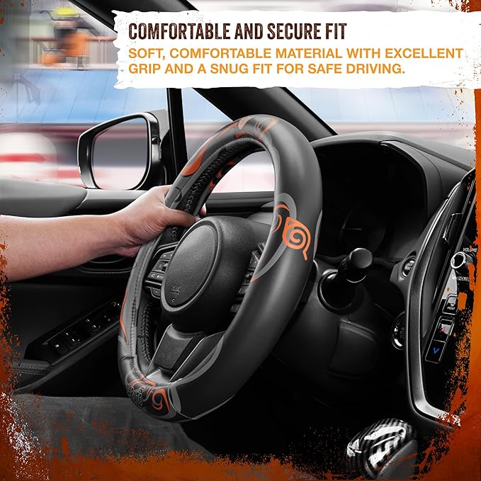 Naruto Shippuden Car Steering Wheel Cover, 15 Inch Anime Steering Wheel Cover, Cushioned Soft Comfortable Cover Anime Car Accessories for Men Women, Nine Tails