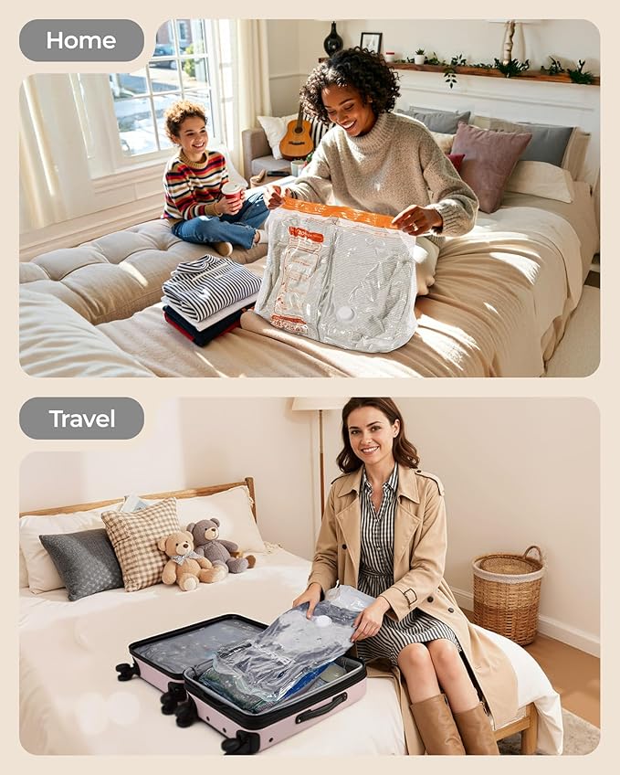 BAGSMART Vacuum Bags for Travel with Rechargeable Air Pump, Portable Space Saver Bags for Travel & Home, Vacuum Compression S