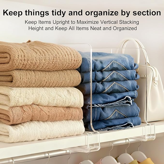 Purse Organizer for Closet Shelf Dividers: 6-Pack Adjustable Clear Acrylic Bag Storage Organizer for Handbags, Sweaters, Towe