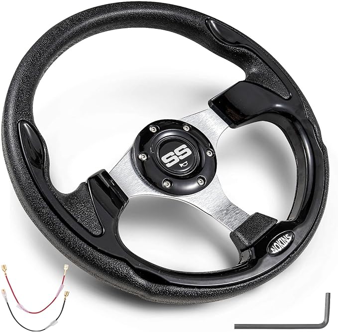 NOKINS 12.5" Universal Golf Cart Steering Wheel, Fit EZGO TXT/RXV/Club Car DS/Precedent/Yamaha, Most Golf Carts (Black)