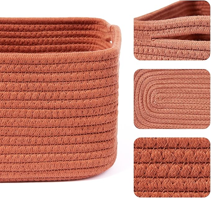 MiniArk Small Storage Baskets for Organizing | Closet Organizer Bins | Shelf Toy Basket | Woven Rope Baskets | Cube Decorativ