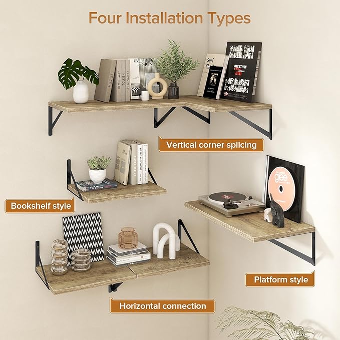 Deep Floating Shelves Wall Mounted, 48"x12" Gray Wall Shelves with Brackets Set of 2 for Bedroom, Living Room, Bathroom, Kitc