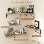 Deep Floating Shelves Wall Mounted, 55"x12" Gray Wall Shelves with Brackets Set of 2 for Bedroom, Living Room, Bathroom, Kitc