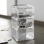 Huang Acrylic Clear Stackable Upright 3-Drawer Organizer, Makeup Jewelry Accessories Cosmetic Countertop Storage Display 3.5 