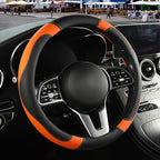 Microfiber Leather Steering Wheel Cover, Breathable, Anti Slip, 13.5 inch to 14 inch, Black with Orange