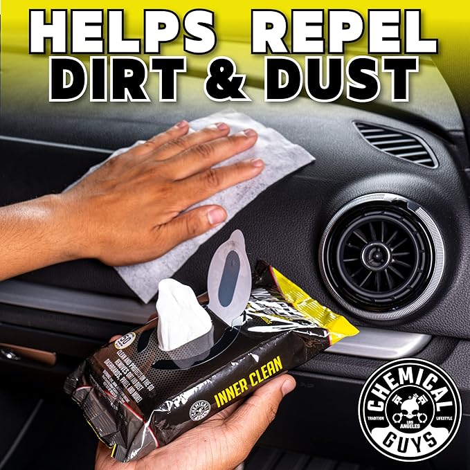 Chemical Guys InnerClean Interior Quick Detailer & Protectant Wipes – 50 Pack Multi Surface Interior Cleaner Wipes for Dashbo