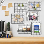 6 Pack 16 x 12 Inch Black Wall Grid Wire Panel with Accessories 1 Black Hanging Wire Basket, 1 Shelf, 1 Hook Rack, 2 Letter S