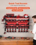 VEVOR Power Tool Organizer Wall Mount, 4-Layer Storage Rack with 8 Drill Holders, Tools Holder and Storage Rack with Side Peg