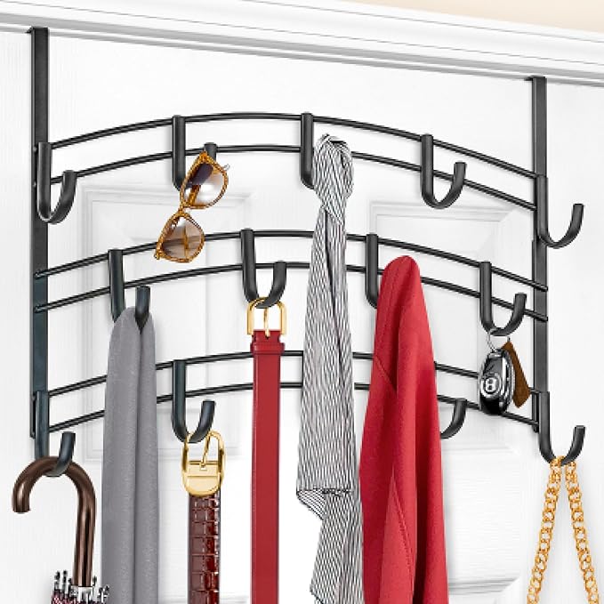 LYNK Professional® Home™ Over Door Hooks Rack - 14 Hook Over Door Hanger - Over Door Towel Rack - Hanging Towels or Clothes -