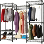 KAXIWEI Portable Closet Wardrobe – Heavy-Duty Freestanding Clothes Rack with 4 Hanging Rods & 8 Shelves, Adjustable Clothing 