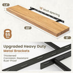 Fun Memories Solid Elm Wood Floating Shelves Set of 1-40 Inch Rustic Wall Shelves with Heavy-Duty Invisible Brackets - for Li