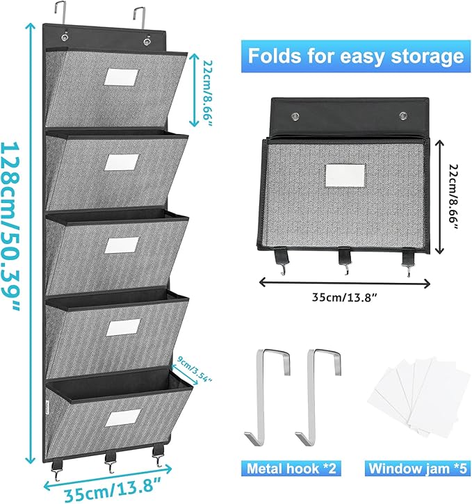 Over the Door File Organizer, Hanging File Folders, Wall Organizers and Storage for Mail, Magazine, Notebooks, Planners, Offi