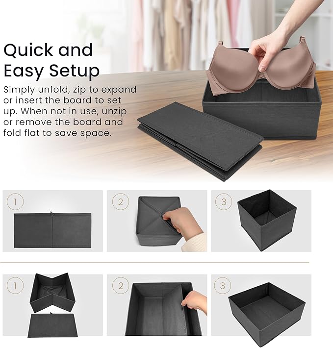 Reli. Drawer Organizer for Clothes (7 Pack) | Gray Dresser Organizer for Clothing | Foldable Fabric Drawer Bins for Bras, Nur