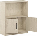 Furinno GRUEN Book Shelf, 2-Tier Small Bookshelf, Bookcase with Open Shelf and Doors Storage Cabinet, 9.3 x 21.8 x 27, for Or