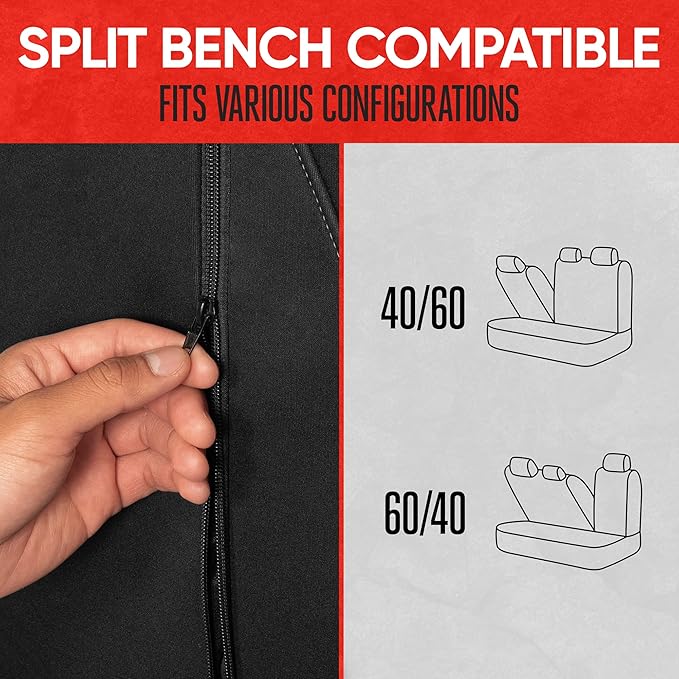 Motor Trend Waterproof Car Seat Covers Full Set – Black & Gray Seat Covers for Car Front & 60/40 Split Back Bench - Carseat C