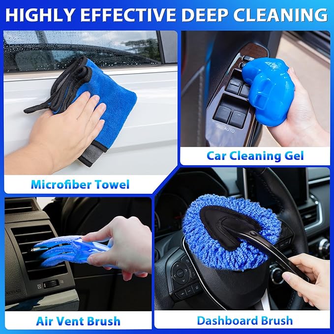 THINKWORK Car Cleaning Kit Car Detailing Kit,Car Cleaning Kit Interior Cleaner with High Power Blue Handheld Vacuum Cleaner,B