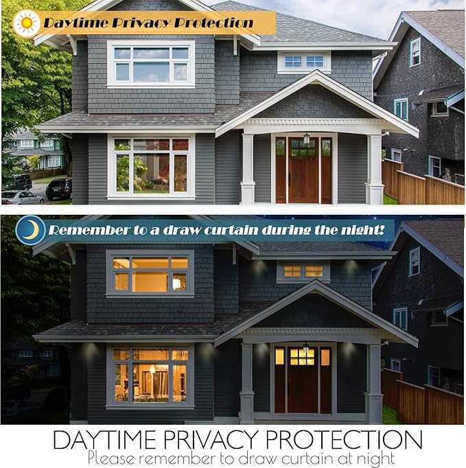 HIDBEA One Way Privacy Window Film, Daytime Mirror Reflective Heat Control UV Sun Blocking Non-Adhesive Static Cling Window Tint for Home and Office (Black-Silver, 35.4 Inch x 32.8 Feet)