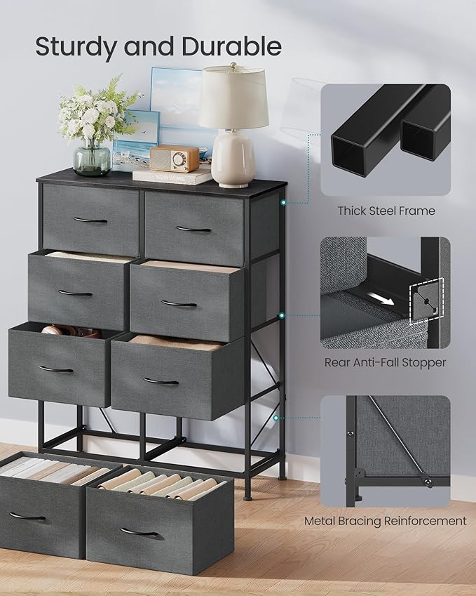SONGMICS BELLAH Collection - Dresser for Bedroom, Chest of Drawers, Storage Organizer Unit, Closet, Entryway, Steel, 8 Drawer