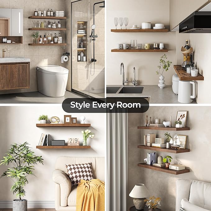 Fun Memories Floating Shelves for Wall 36 Inch Set of 3, Farmhouse Floating Shelves with Invisible Heavy Duty Bracket, 10 Inc