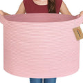 MEGASKET Extra Large Pink Basket, 22"x22"x14" Woven Cotton Rope Bin with Handles, Blanket Storage for Living Room, Baby Kids 