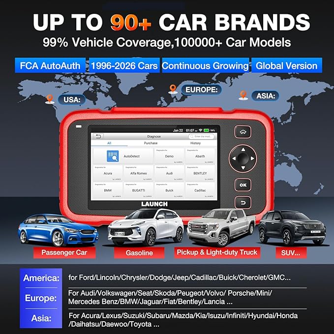 LAUNCH CRP129I V2.0 2026 OBD2 Scanner, ABS/SRS/at/ENG Car Diagnostic Tool, 12 Reset Services