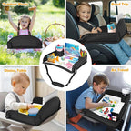 Kids Travel Tray for Toddler Carseat, Road Trip Activities Essentials for Toddler, Kids Lap Desk Tray with Tablet Holder Stand ＆ Dry Erase Board (Black)