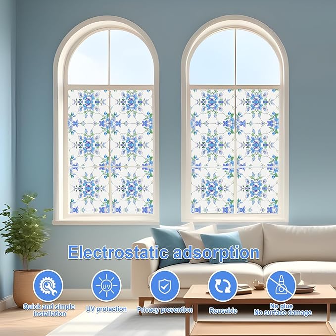 SOMWISE Frosted Glass Window Film, Heat Insulation, UV Block, Anti-Glare, One Way Privacy Tint, Static Cling for Home Bathroom Door, Renter Friendly, Day & Night Privacy