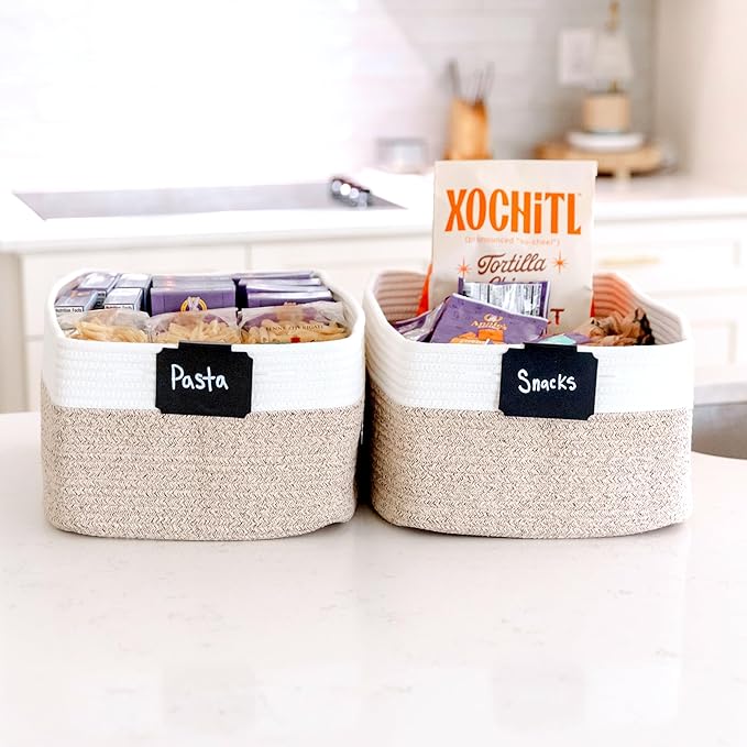 NaturalCozy Storage Baskets 16.8”x13”x7.6” Cotton Rope Woven Baskets for Organizing 3-Pack | Toy Storage Bins | Basket for Sh