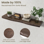 Fun Memories Floating Shelves for Wall Decor Set of 1-40 Inch Solid Elm Wood Live Edge - Rustic Walnut Wall Shelves with Invi