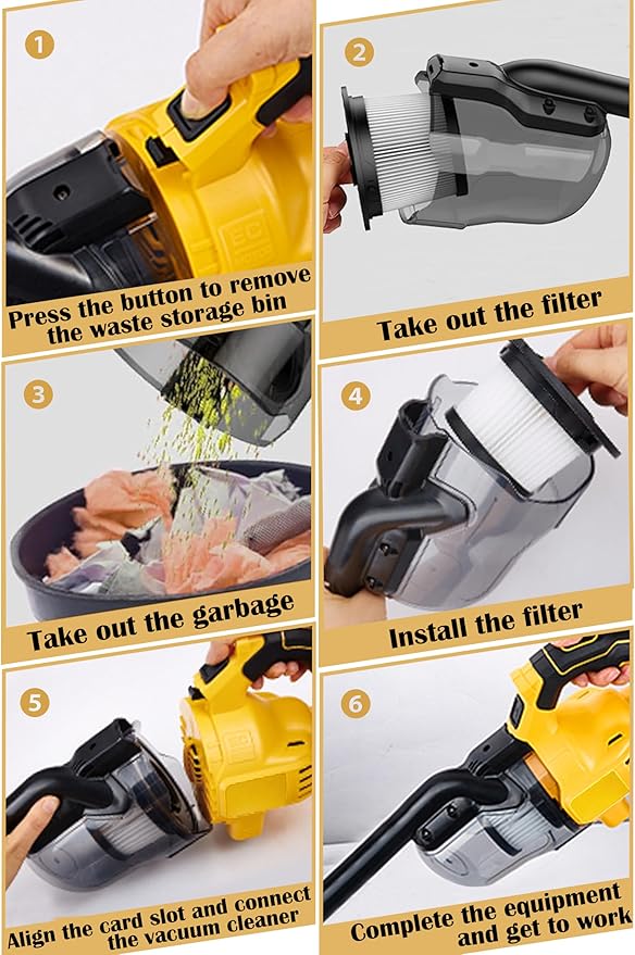 Cordless Vacuum Cleaner for Dewalt 20V Battery, 5 in 1 Handheld Electric Vacuum with Washable HEPA Filter，50CFM 100AW Cordles