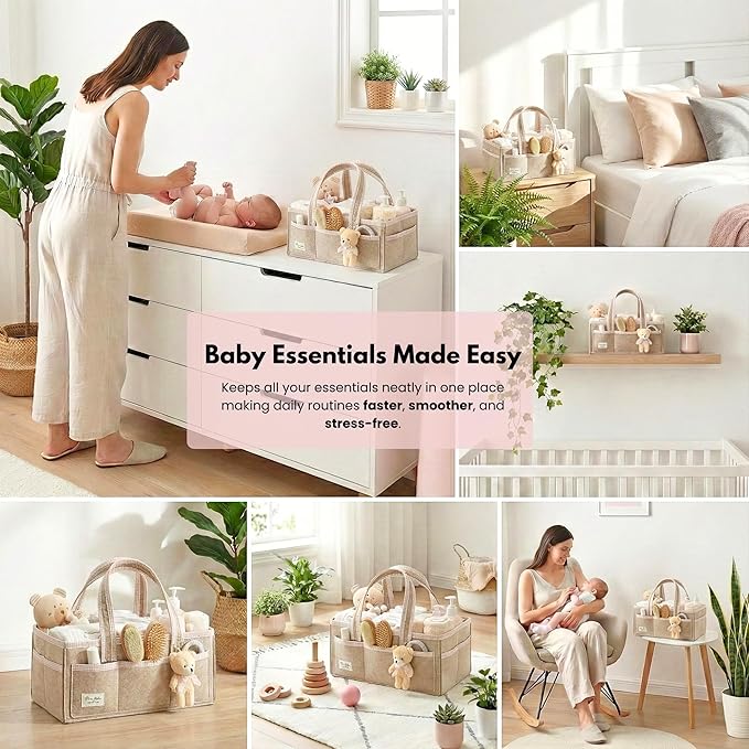 PeraBella Baby Diaper Caddy Organizer, Baby Basket Shower Gift Caddy, Portable Felt Changing Table Basket, Nursery Storage Bi