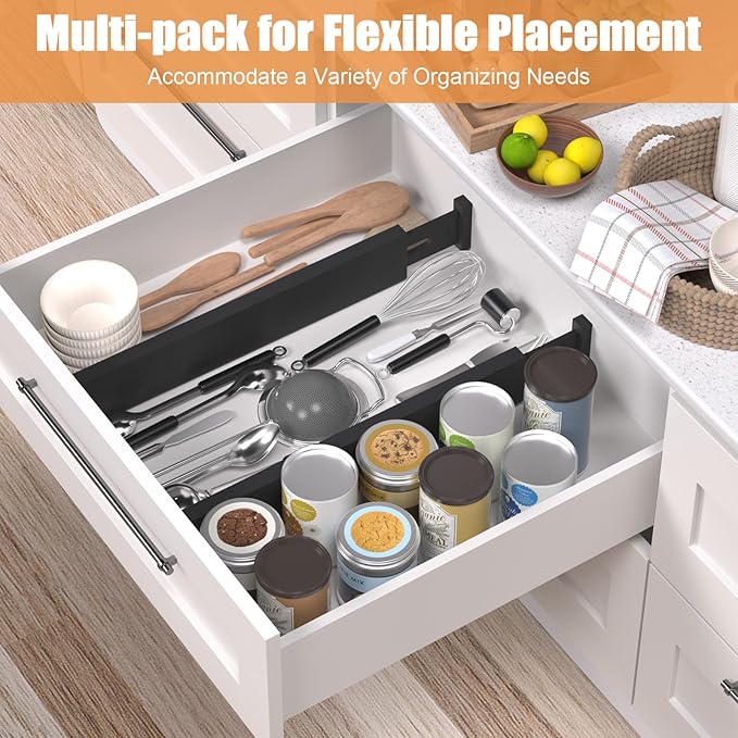 Bamboo Drawer Dividers,17-22" Adjustable Kitchen Drawer Organizer for Clothes,6 Pack Expandable Drawer Organization Separator