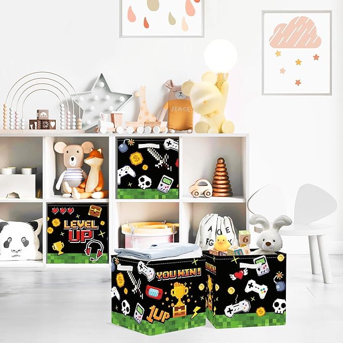 Clastyle Video Game Kid Storage Cube Organizer Set Black Gamepad Closet Clothes Cube Storage Bin Nursery Toddler Toy Box Ches