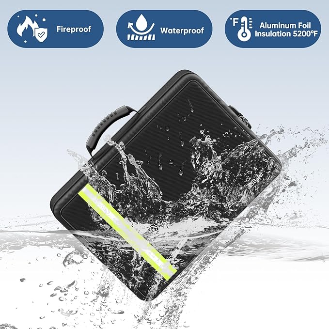 Fireproof Document Bag, Insulated File Box with Lock, Important Document Organizer with Waterproof Zipper, 13 Pockets Portabl