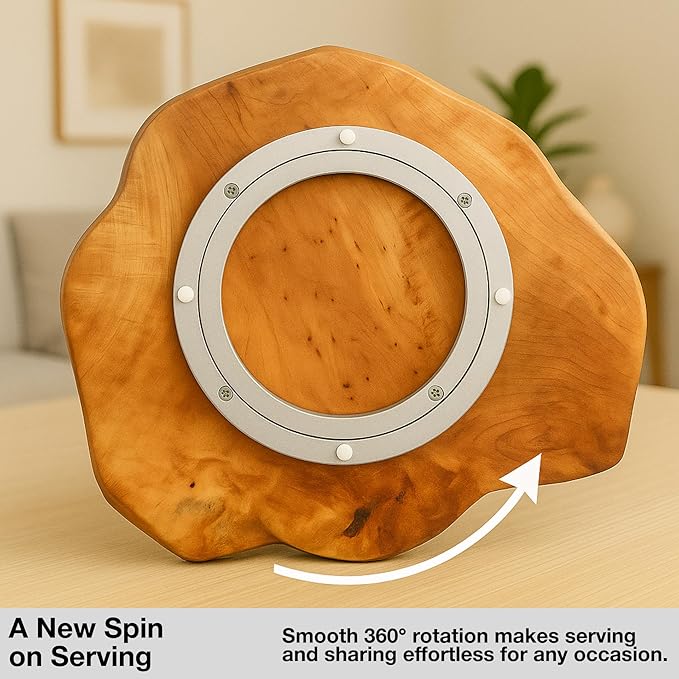Driini Premium Handmade Root Wood Lazy Susan Turntable (16'') - Large Rustic Wooden Serving Platter Cheese Board - Oversized 