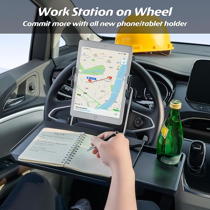 Paffenery Large Car Steering Wheel Tray Back Seat Headrest Tray with Phone Holder, Steering Wheel Desk Food Table for Car Laptop Mount Steering Wheel for Large SUVs, Trucks & Vans,14"