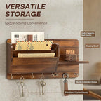 Rebee Vision Pine Wood Key Holder Wall Mount for Home Decor - Stylish Mail Holder Wall Mounted with Shelf & Hooks for Entrywa