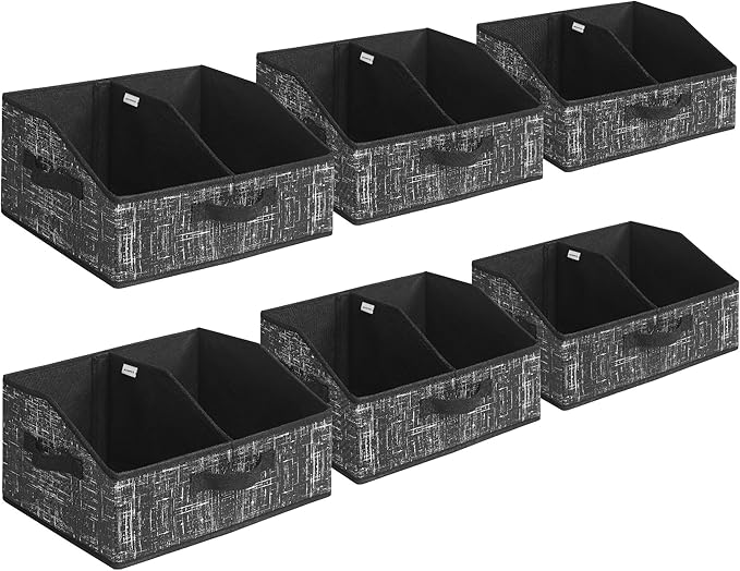 SONGMICS Set of 6 Storage Baskets, Foldable Storage Bins with Removable Dividers, Fabric Boxes, 15.7 x 11.8 x 7.9 Inches, Clo