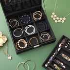 Juvale Jewelry Box for Men - 10.5 x 10.5 x 3.5 in, Black Velvet - Locking 2-Layer Travel Jewelry Organizer & Earring Holder, 