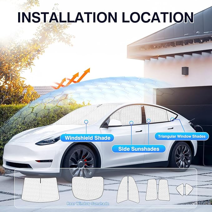 Sunsdrew 8PC Window Shades for Tesla Model Y 2020-2025,Full Windshield Side Window Shades Cover for Model Y Accessories,Privacy&Cooling for Camping,Travel,Heat&UV Blocking