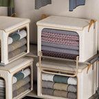 4 Pack Clothes Storage Bins with Metal Frame - 66L Stackable Storage Box with Lid，Foldable Storage Container Organizer for Cl