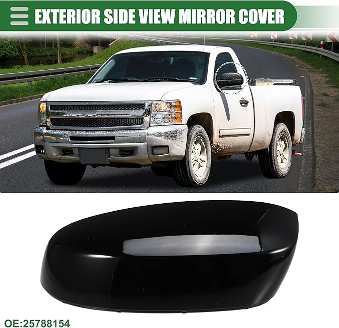 Motoforti Left Driver Side Rearview Mirror Cover, Mirror Cap, for Chevrolet Silverado Tahoe Avalanche for GMC Sierra Yukon, No.25788154, Gloss Black