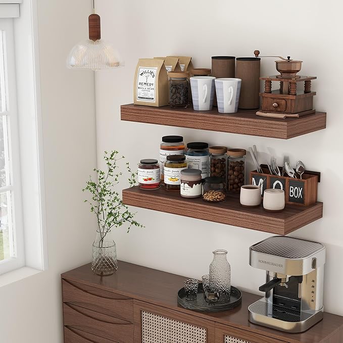 30 Inch Floating Shelves | 12 Inch Deep Walnut Floating Shelves Set of 2 | 30" W x 12" D Rustic Wood Shelves for Wall | Deep 