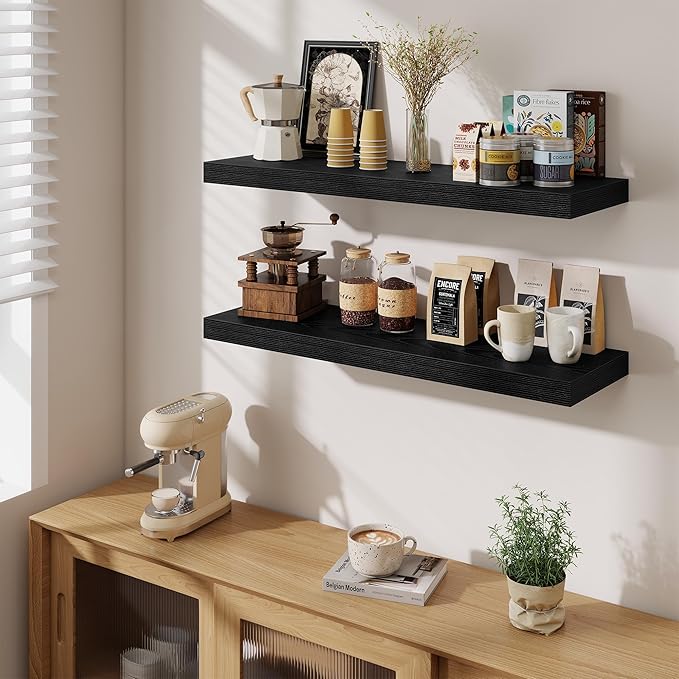 Fun Memories Floating Shelves for Wall 36 Inches, Wood Shelves with Invisible Bracket, 10" Deep Shelves Wall Mounted, Large W